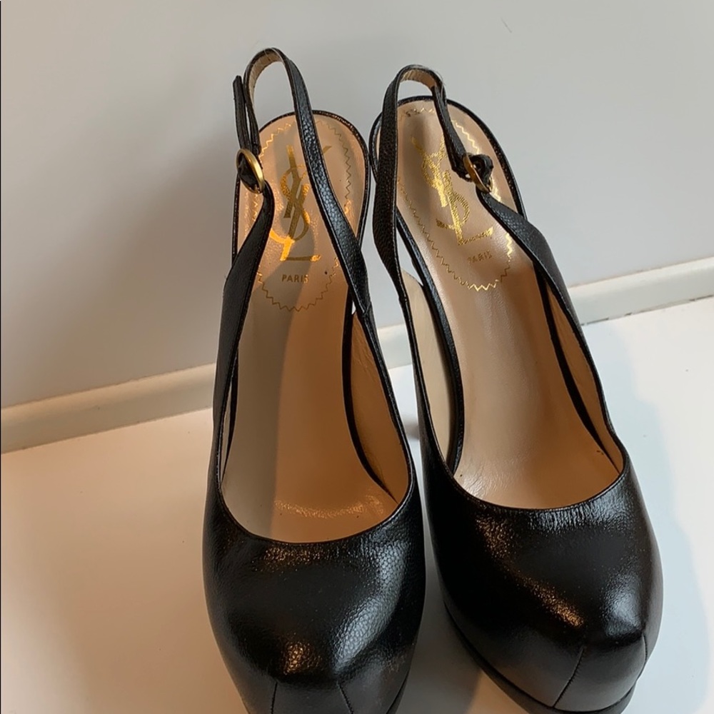 Black authentic YSL platform sling back shoes
